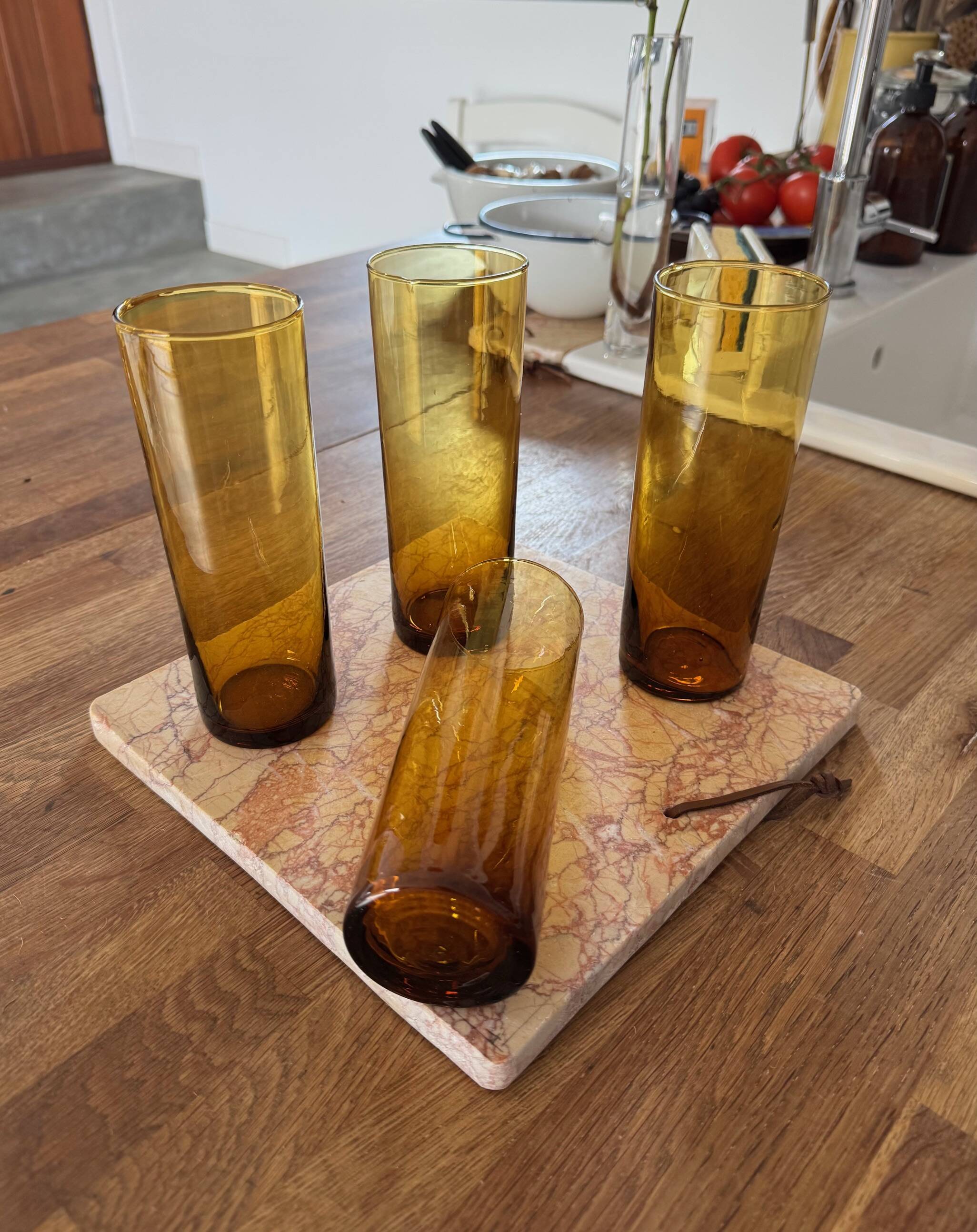 4 tall amber glasses from the 70s/80s