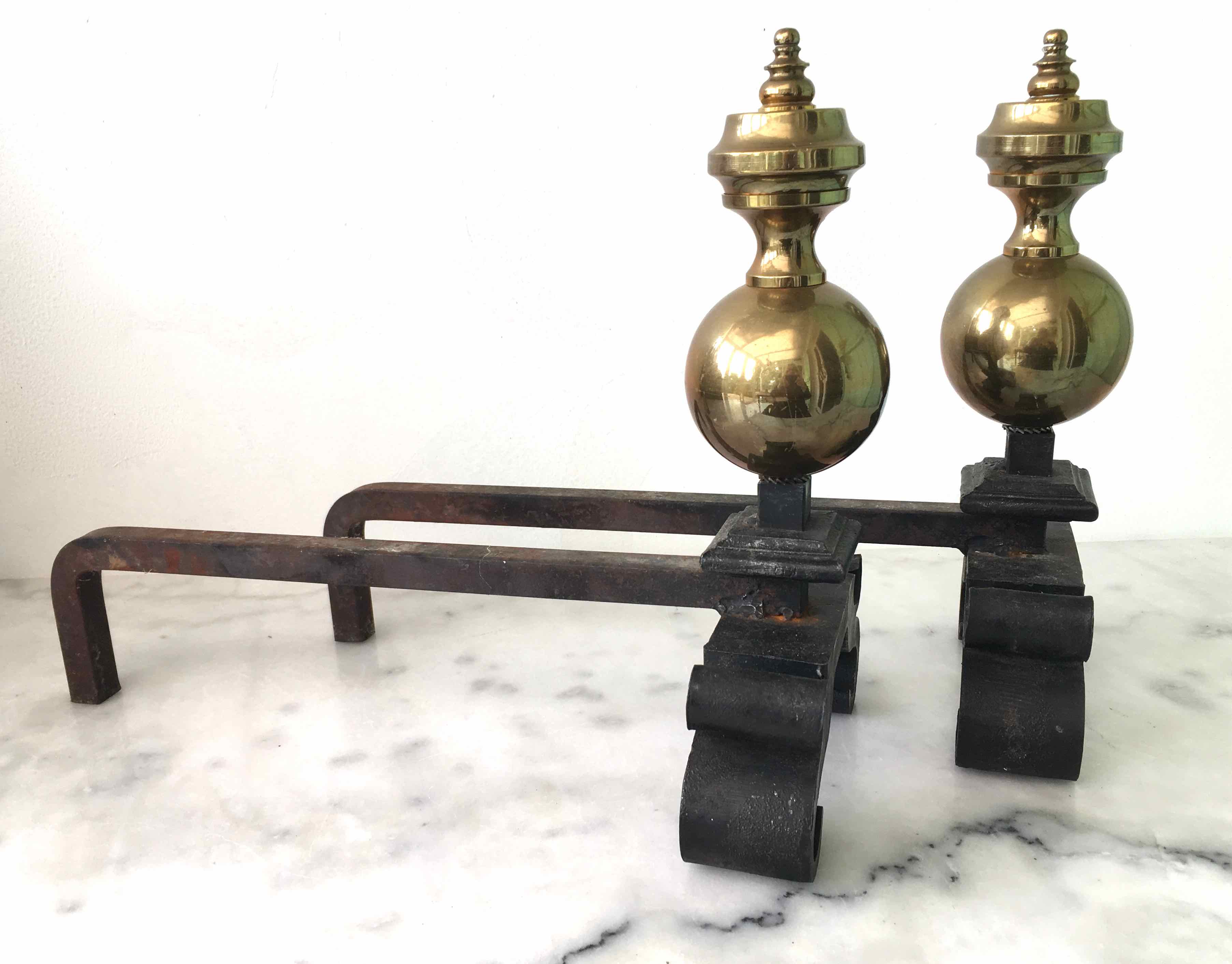 Old cast iron and brass bedside tables