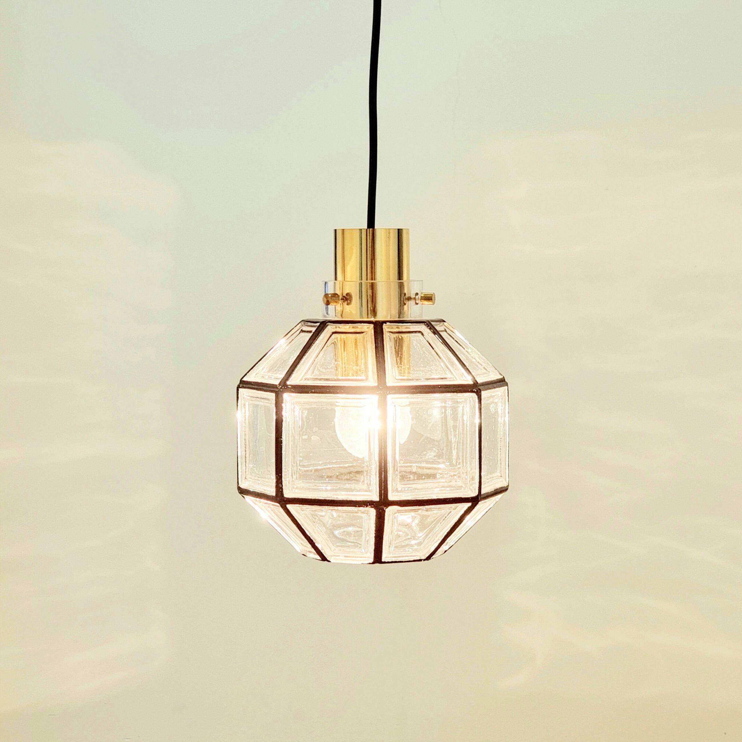 Mid-Century Glass & Brass Pendant Light from Limburg, Germany, 1960s/1970s