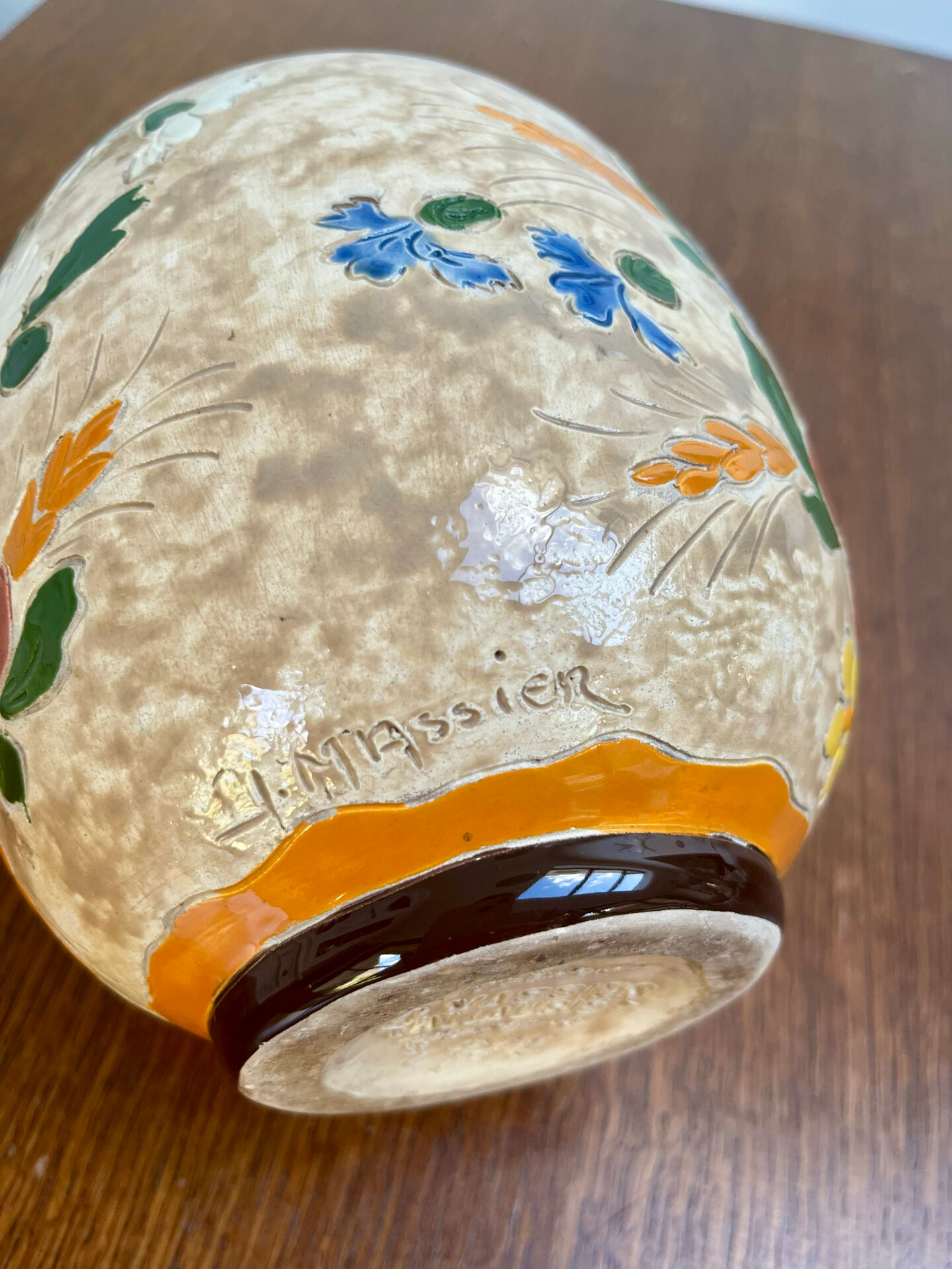 Ceramic vase by J. Massier Vallauris with floral decoration.