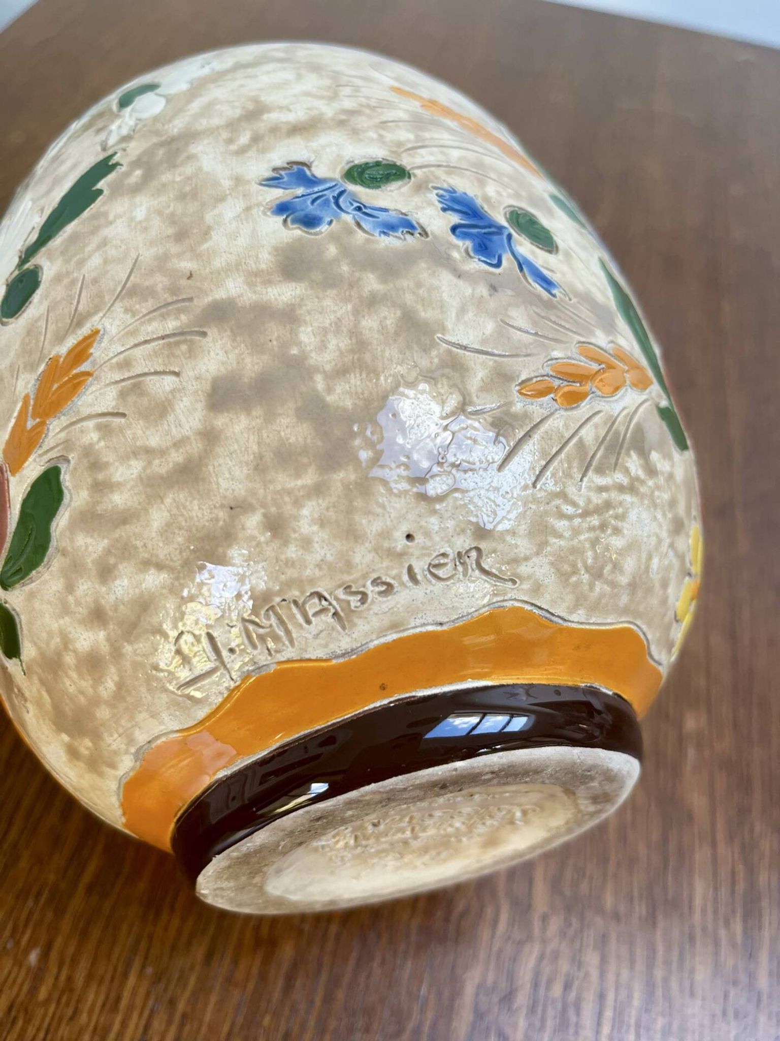 Ceramic vase by J. Massier Vallauris with floral decoration.