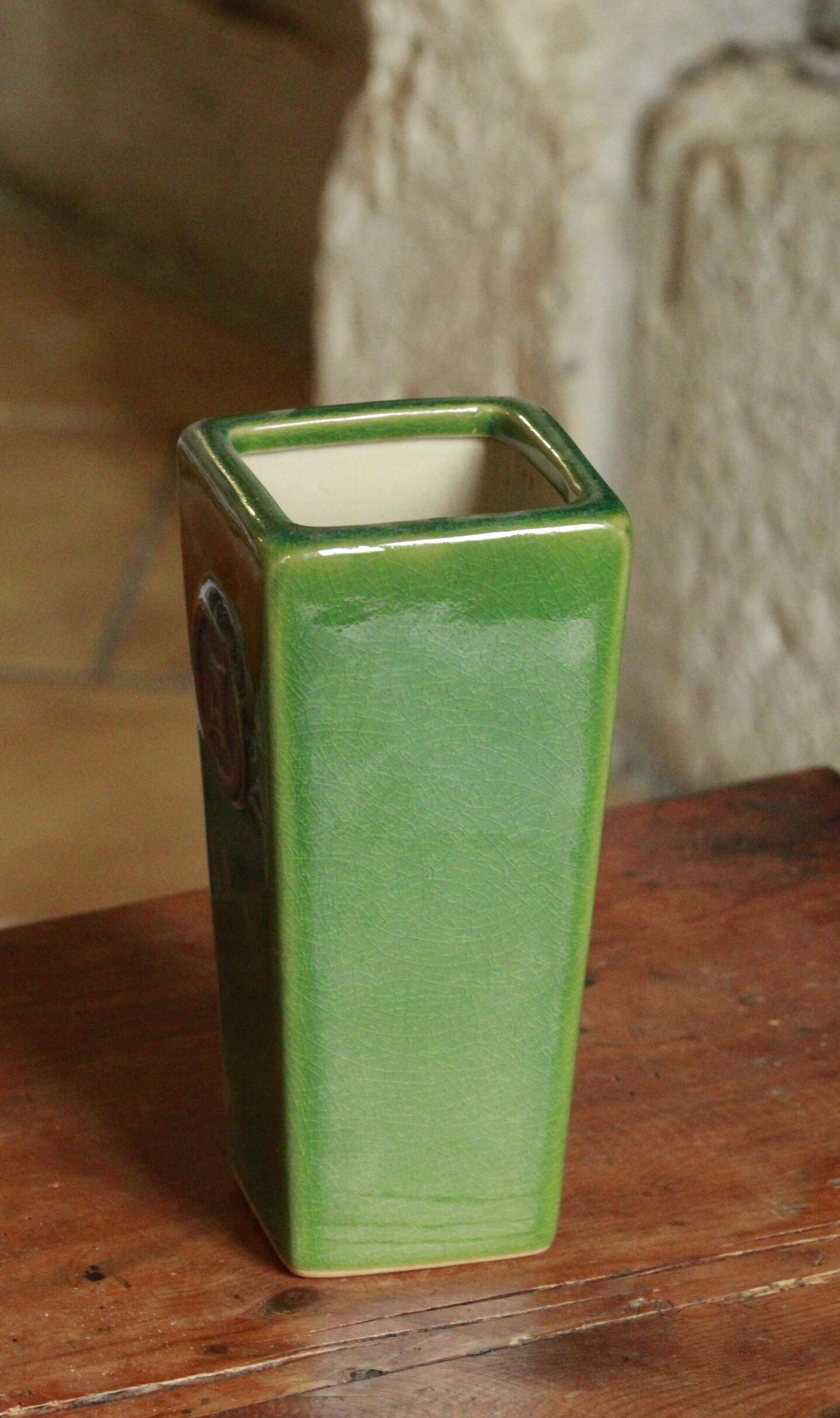 Green cracked ceramic vase