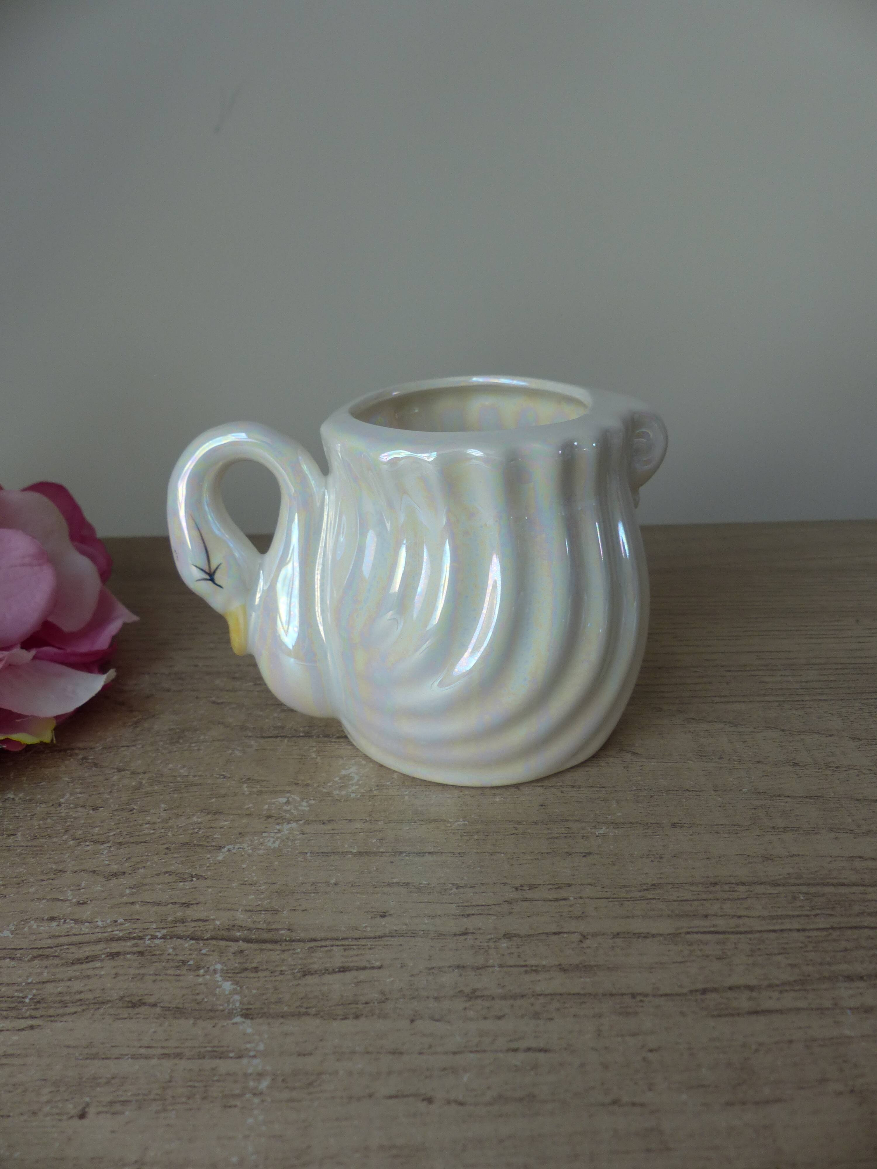 Iridescent Ceramic Swan Tumbler, Swan Pot Bathroom Decoration