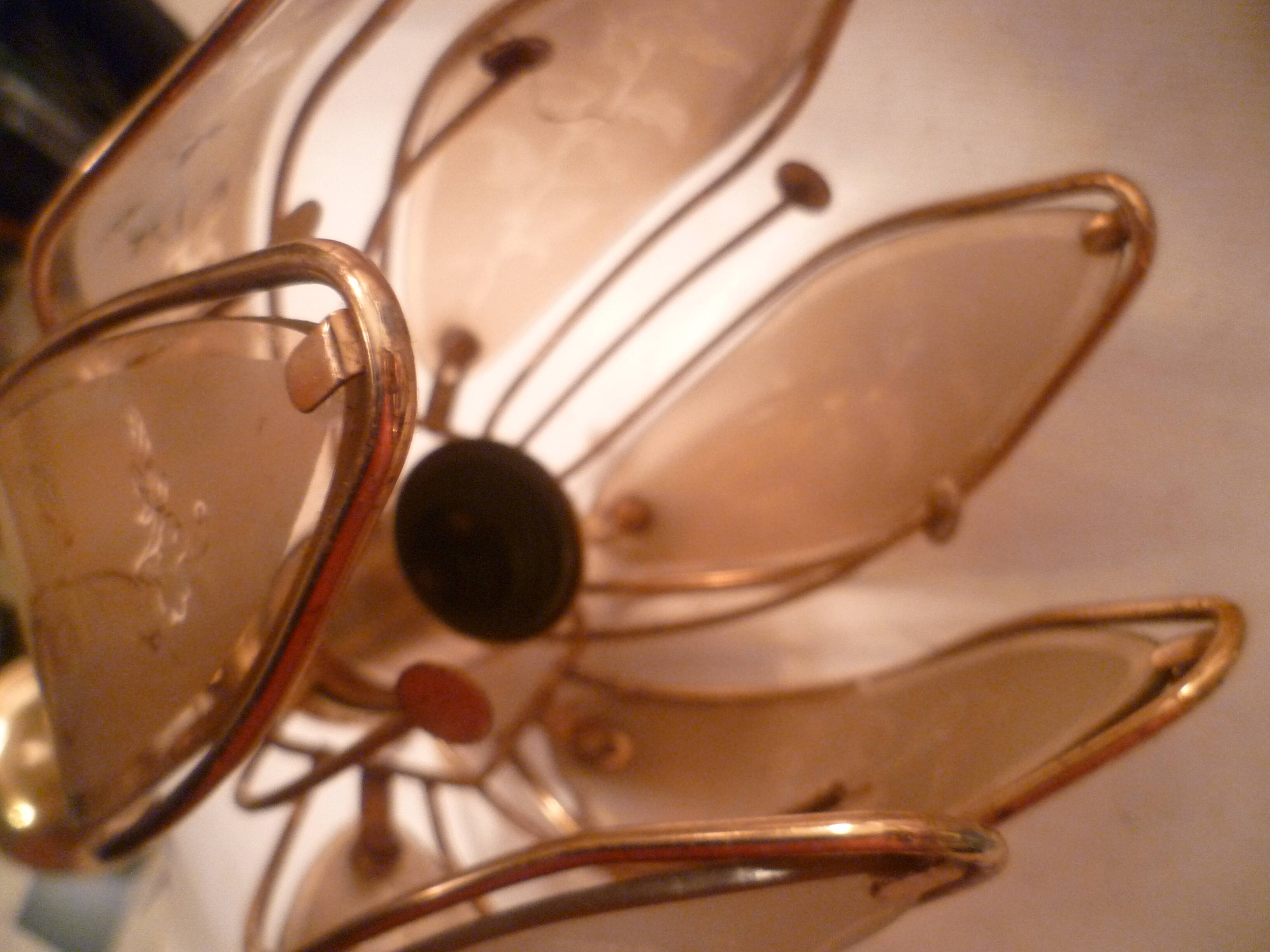 Vintage 70s tulip petal chandelier pendant light, gold plated and plexiglas