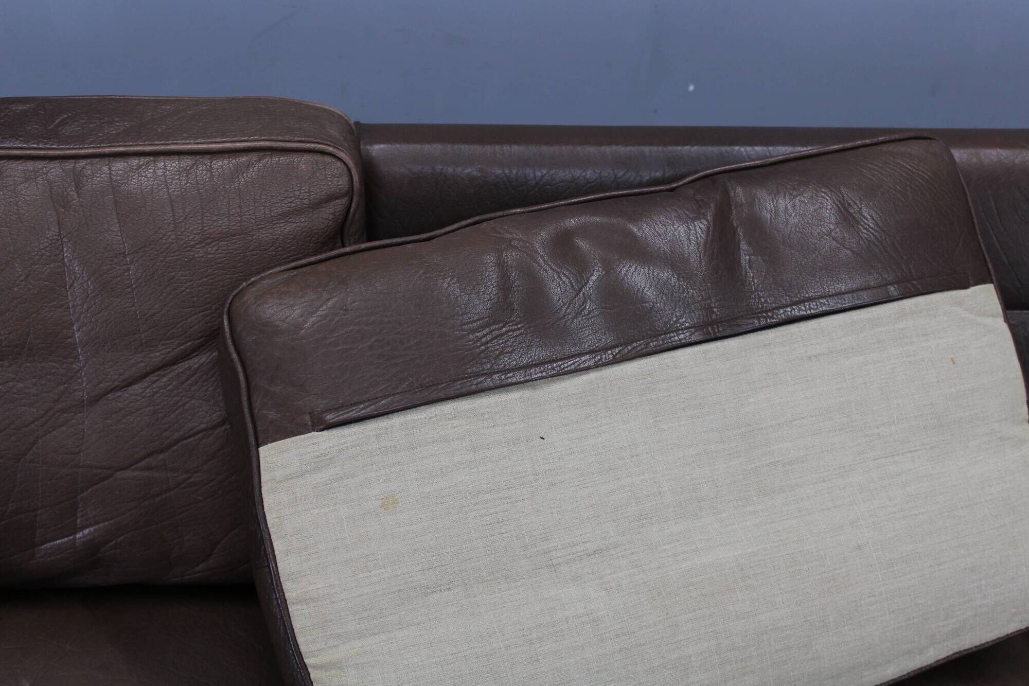 Danish mid-century three-seat brown leather sofa, 1970s