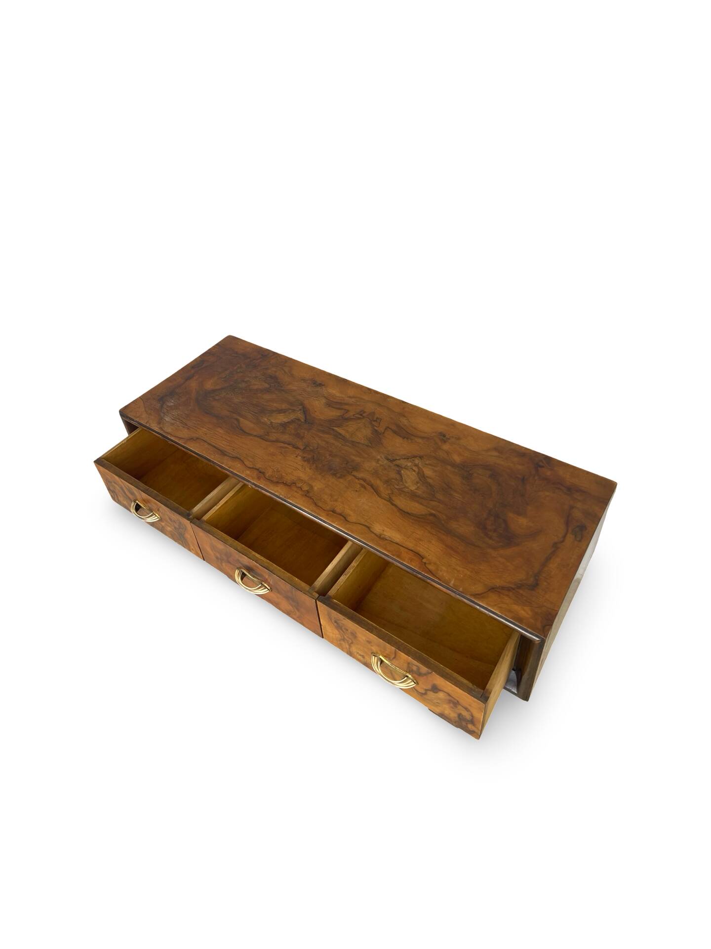 Italian burl walnut art deco console table, 1930s.