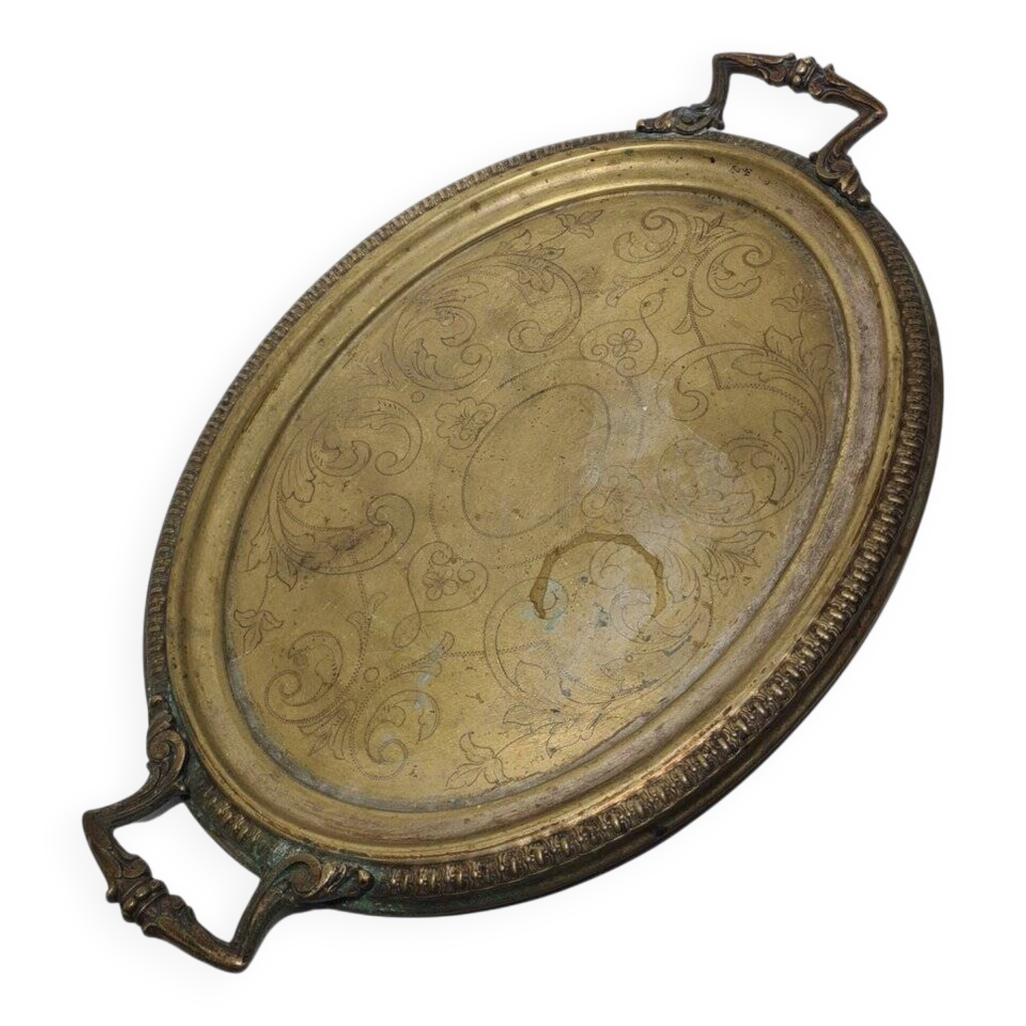 Antique Polish oval guilloché tray from Jarra, 1890s