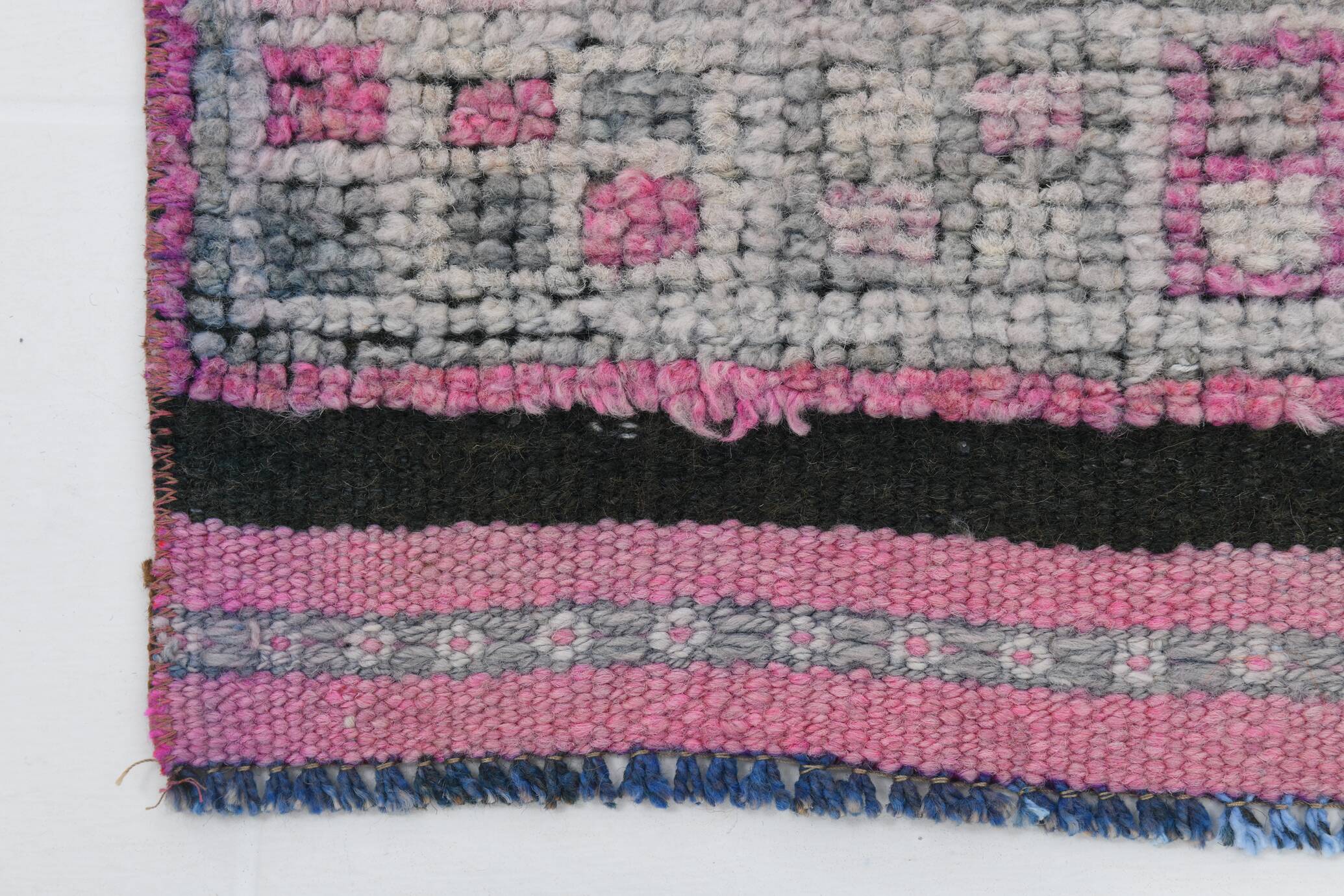 Pink Green Modern Oushak Runner Rug, 89x354Cm