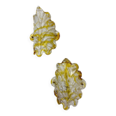 Paire de appliques en verre dépoli orange Murano, verre texturé et détails dorés, Italie années 1970.