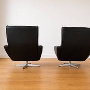 Vintage Danish Georg Thams matching black leather lounge chairs 1970s