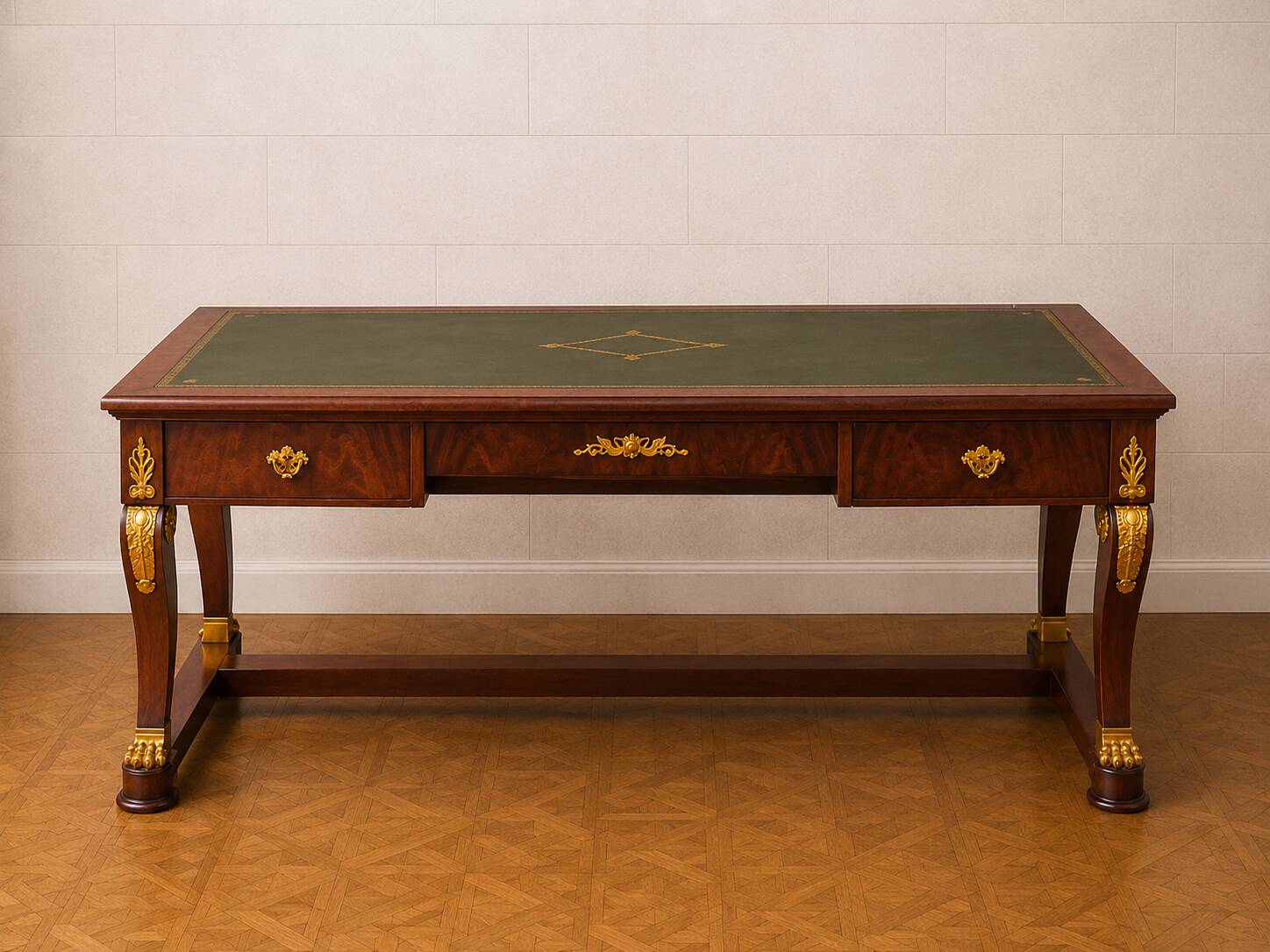 Empire-style centre desk in mahogany – with side pull-outs