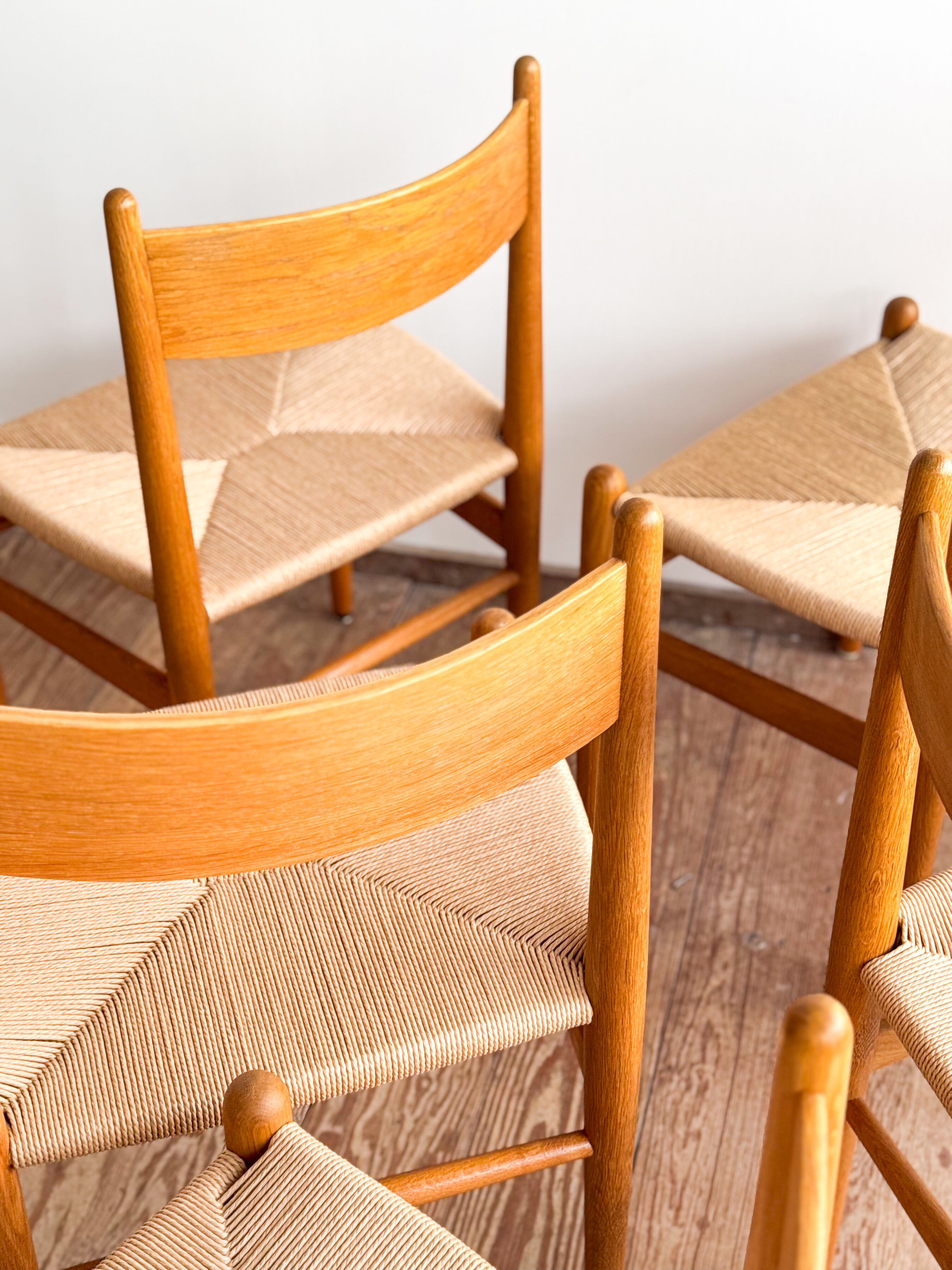 Ensemble de 6 chaises CH36 de Hans J. Wegner en chêne, corde danoise