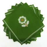 Lot 6 napkins in green Dralon - white flower patterns - vintage 60s