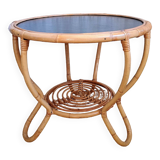 Table basse ronde en rotin vintage
