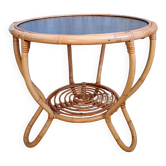 Table basse ronde en rotin vintage