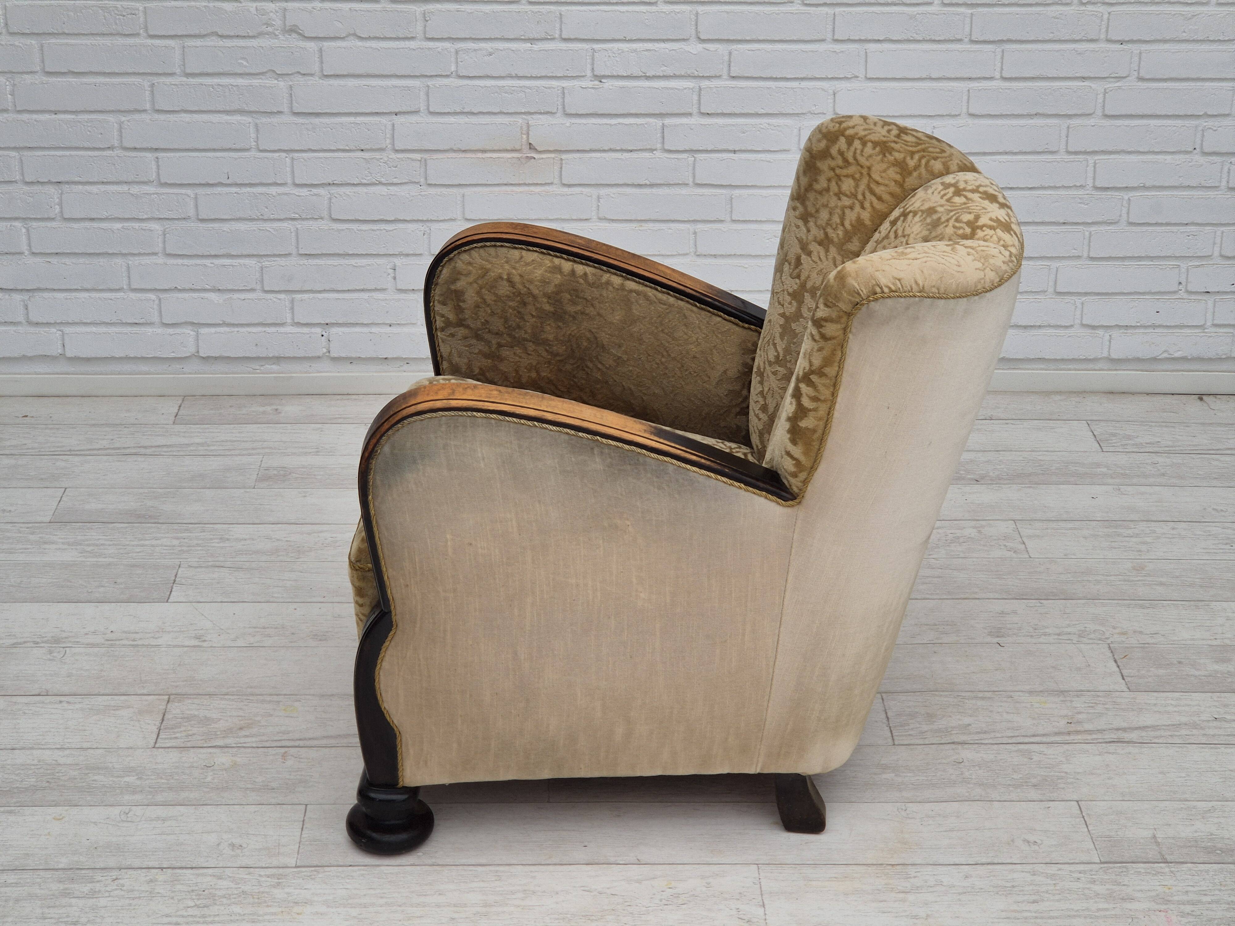 1950s, Danish vintage relax armchair, furniture velour, ash wood.