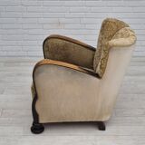 1950s, Danish vintage relax armchair, furniture velour, ash wood.