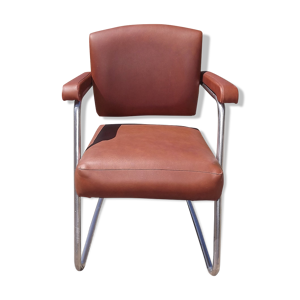 Fauteuil années 60 chrome - marron