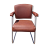 Fauteuil années 60 chrome et skai marron