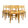 Suite of 6 beech and straw chairs by Pierre Gautier Delaye