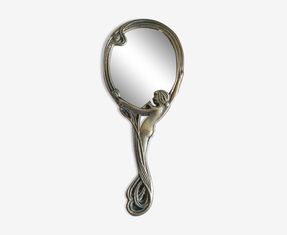 Face à main, miroir en laiton, 11x25 cm