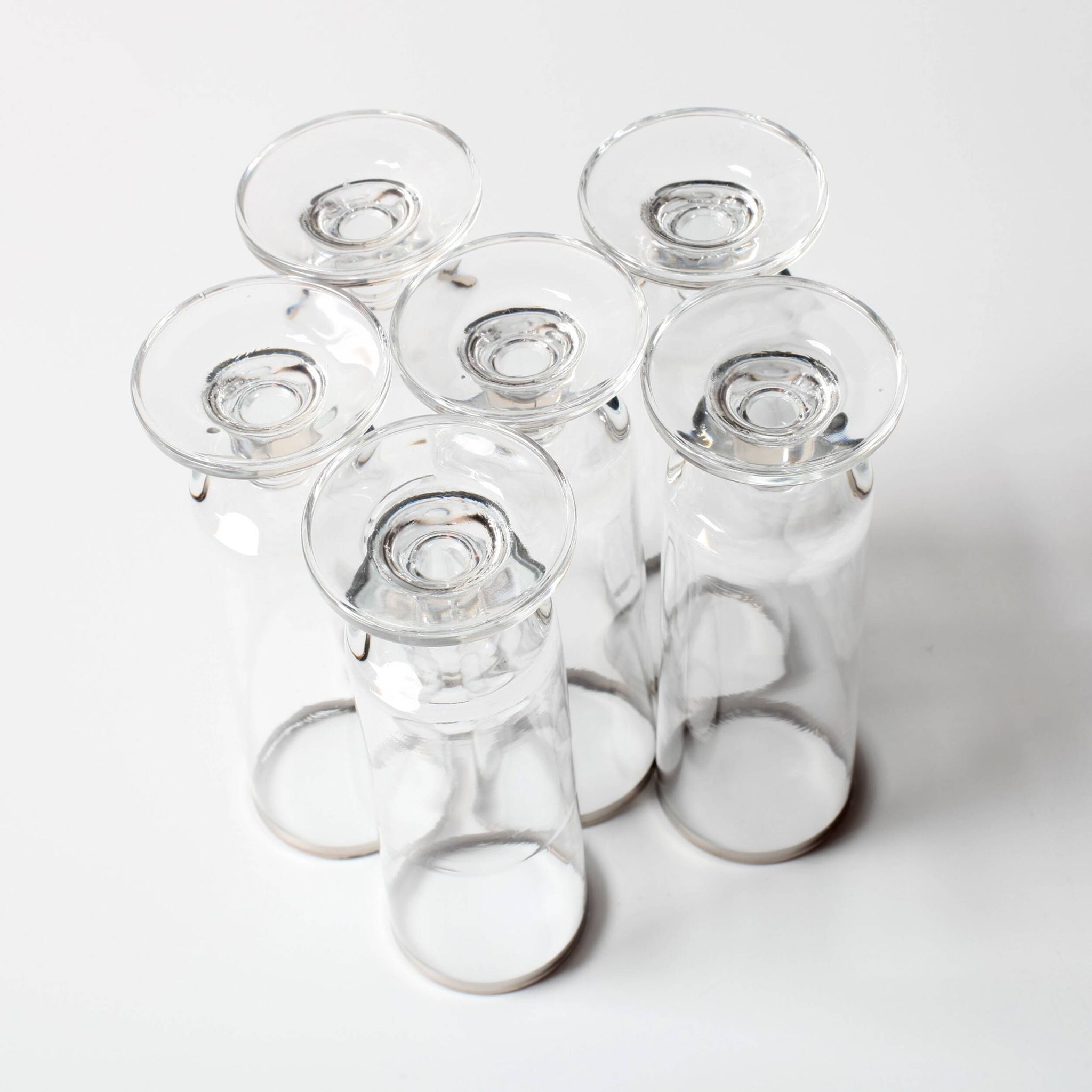 Set of 6 Vintage Italian Clear Wine Glasses Silver Rim Mid-Century Stemware
