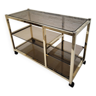 70s glass and gold metal TV stand coffee table