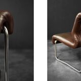 Two-seater canapé in steel and brown faux leather, Germany 1970.