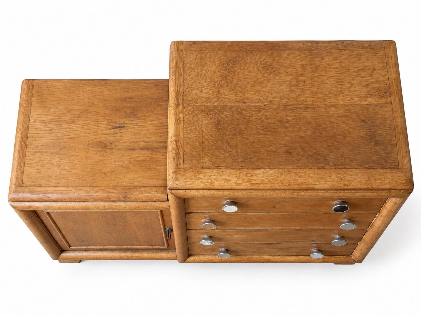 Commode asymétrique art déco chêne brut rénovée