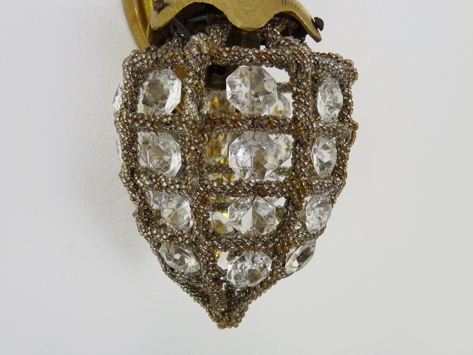 Pair of vintage wall lamps with pearl deer head and glass grapevines