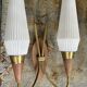 Pair of double wood, brass and opaline wall lights, Scandinavian spirit, vintage, 60s