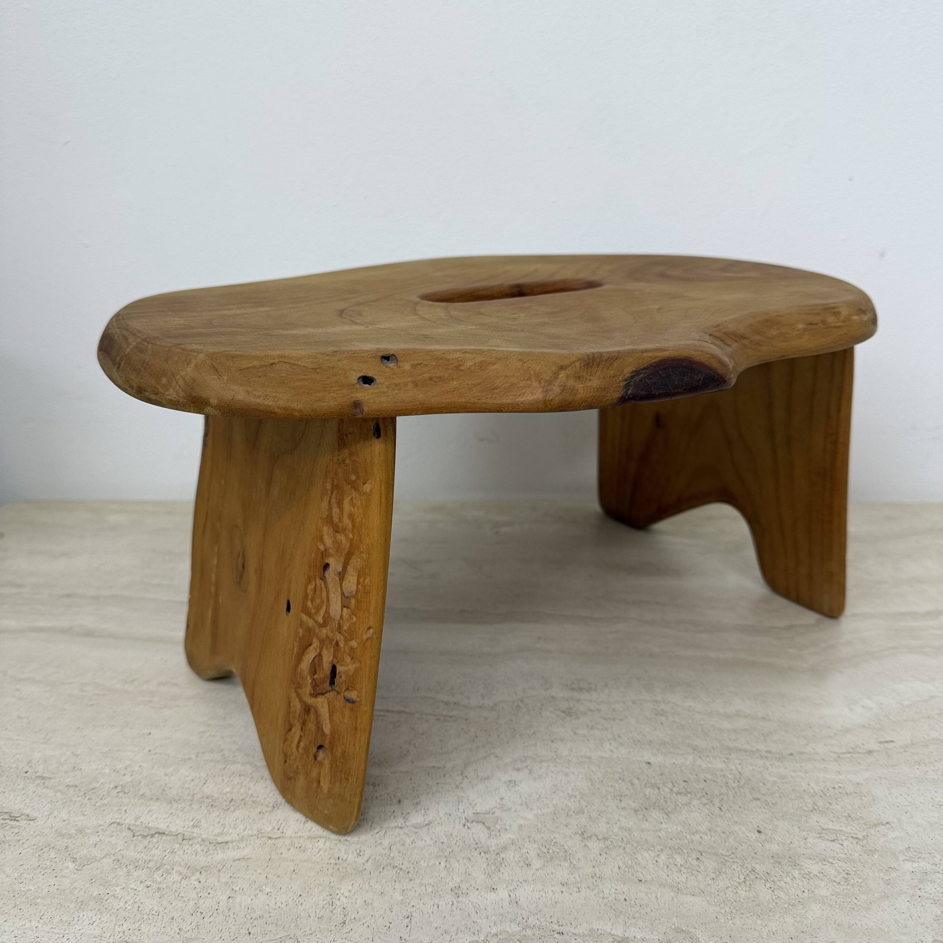 Brutalist solid wood side table /stool , 1970s