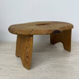 Brutalist solid wood side table /stool , 1970s