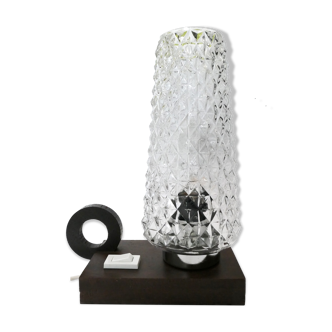 Lampe  à poser ou chevet 1960's palissandre et verre