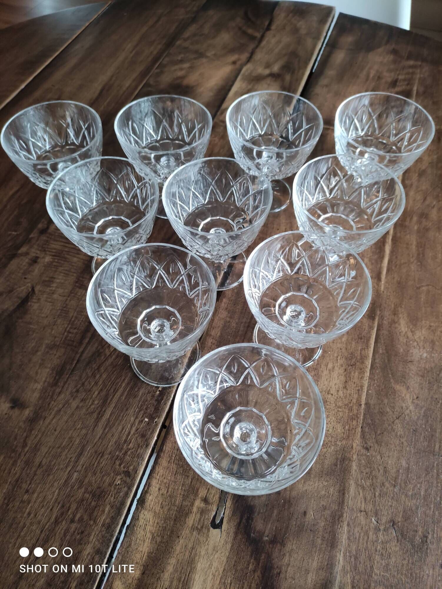Set of 10 vintage champagne glasses in molded glass