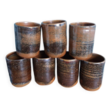 Tasses verres en grès artisanal, signés, Abbaye de Fontgombault