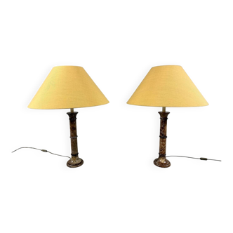 Lot de 2 grandes lampes de table en marbre des années 1970