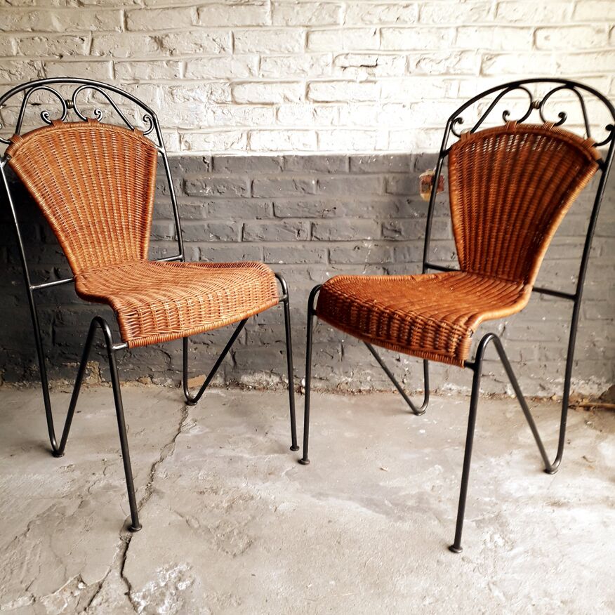 6 chaises rotin fer forgé vintage | Selency