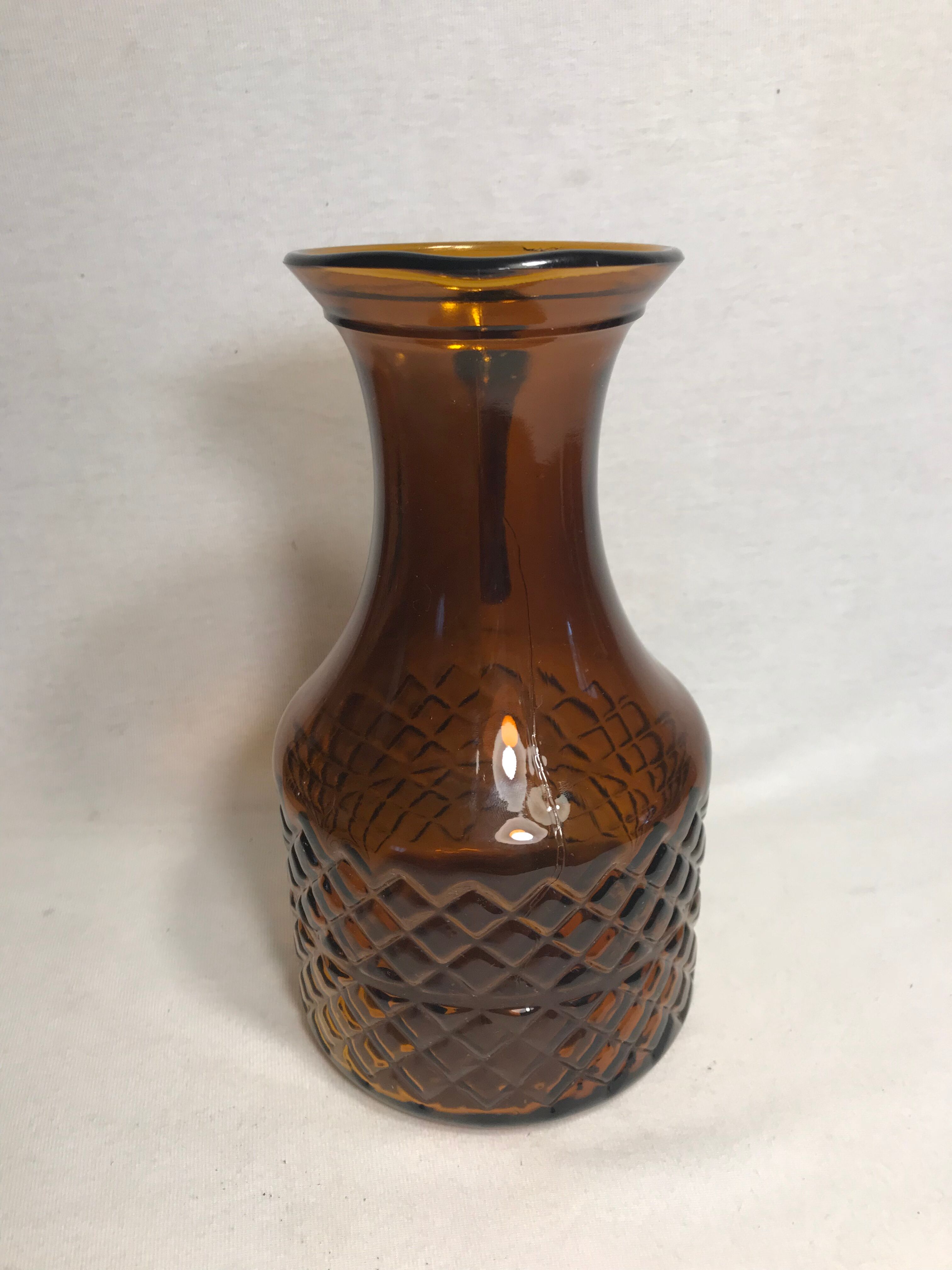Old molded glass pitcher Brown form geometric decanter Vintage kitchen