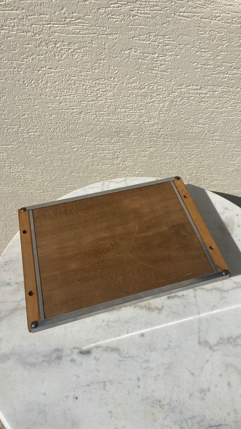 Chrome mirror tray and vintage wood 1940 / 50