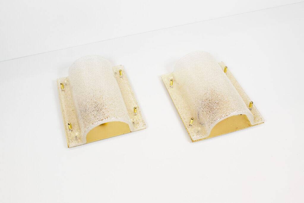 Set (2) of 1970s German brass and glass wall lights by WKR