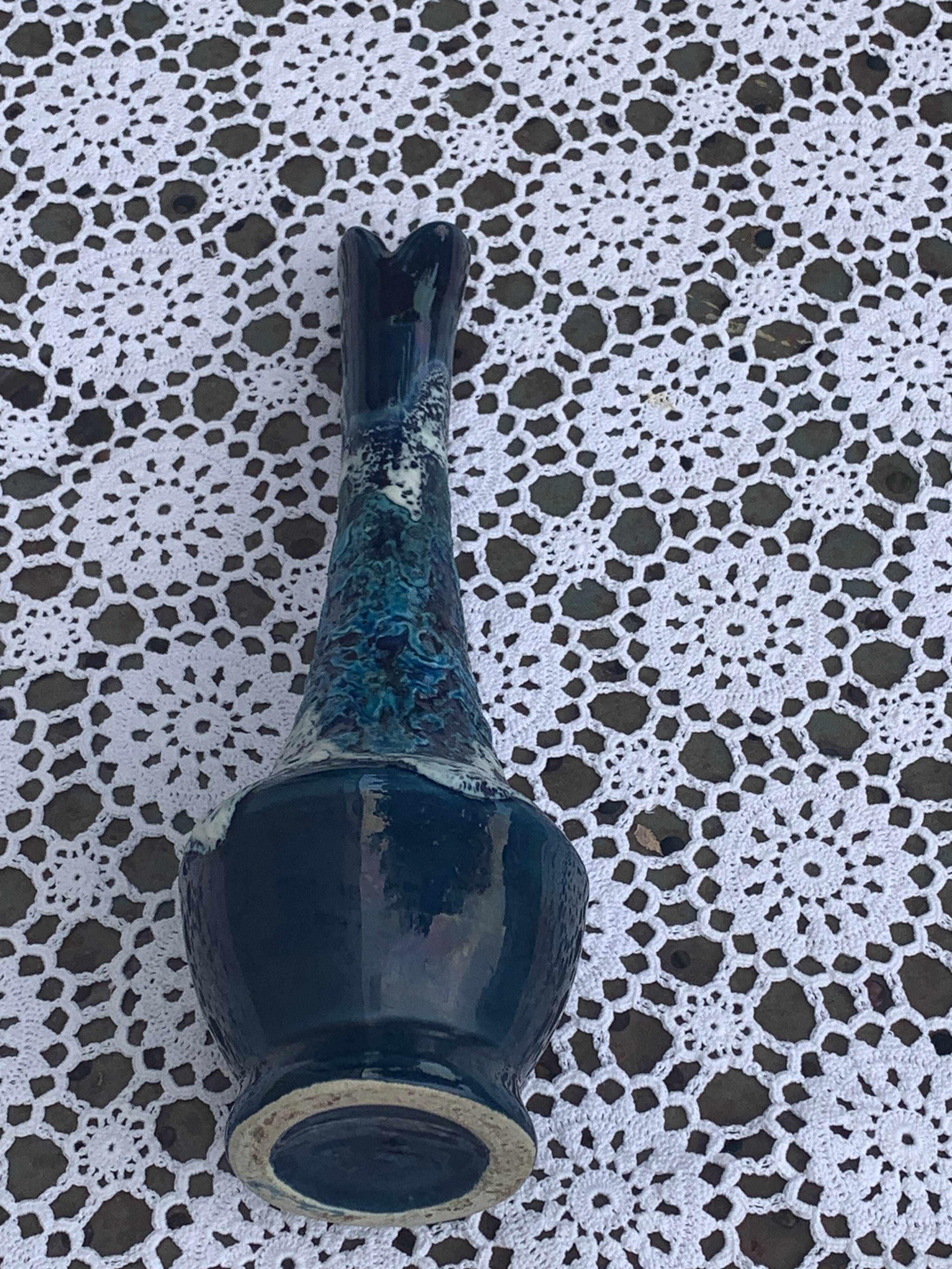 Vase, soliflore in wash-glazed ceramic, shades of blue, Vallauris style, vintage design