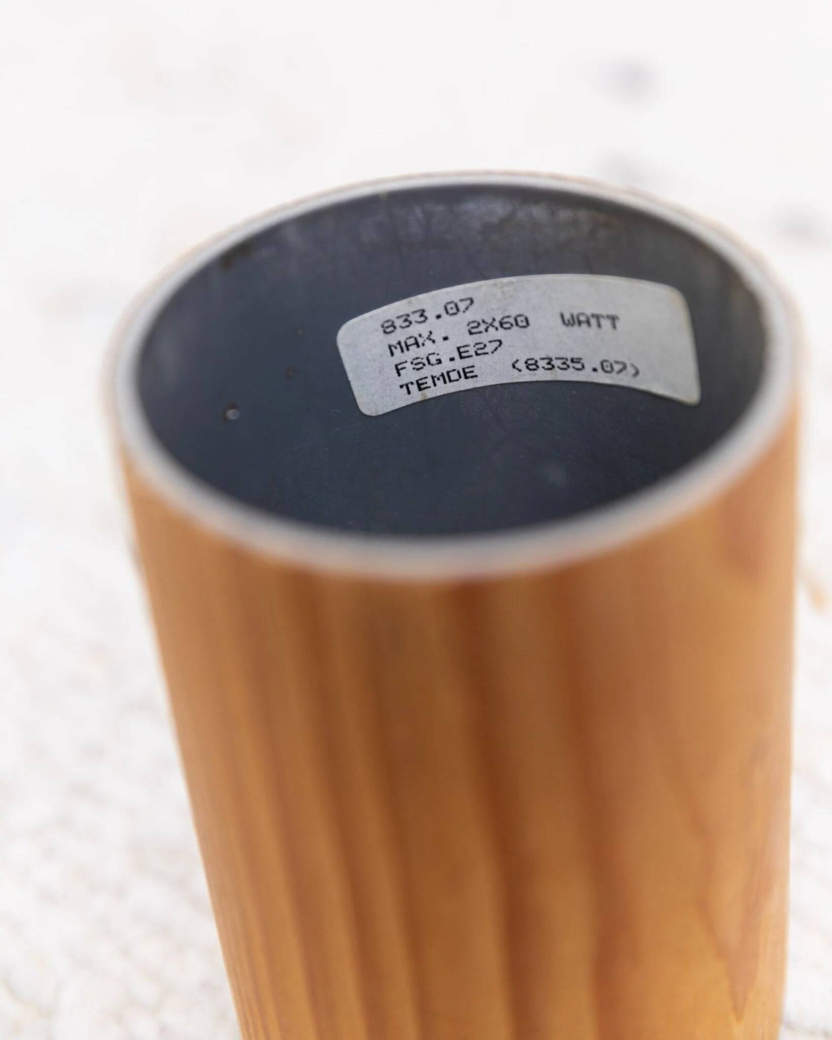 Temde Mid-Century Ceiling Light with dark charcoal silk shade and wooden center column