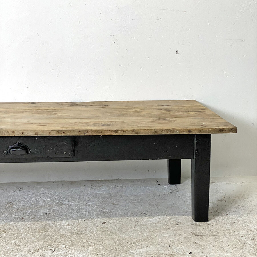 Antique blackened wood coffee table and varnished top