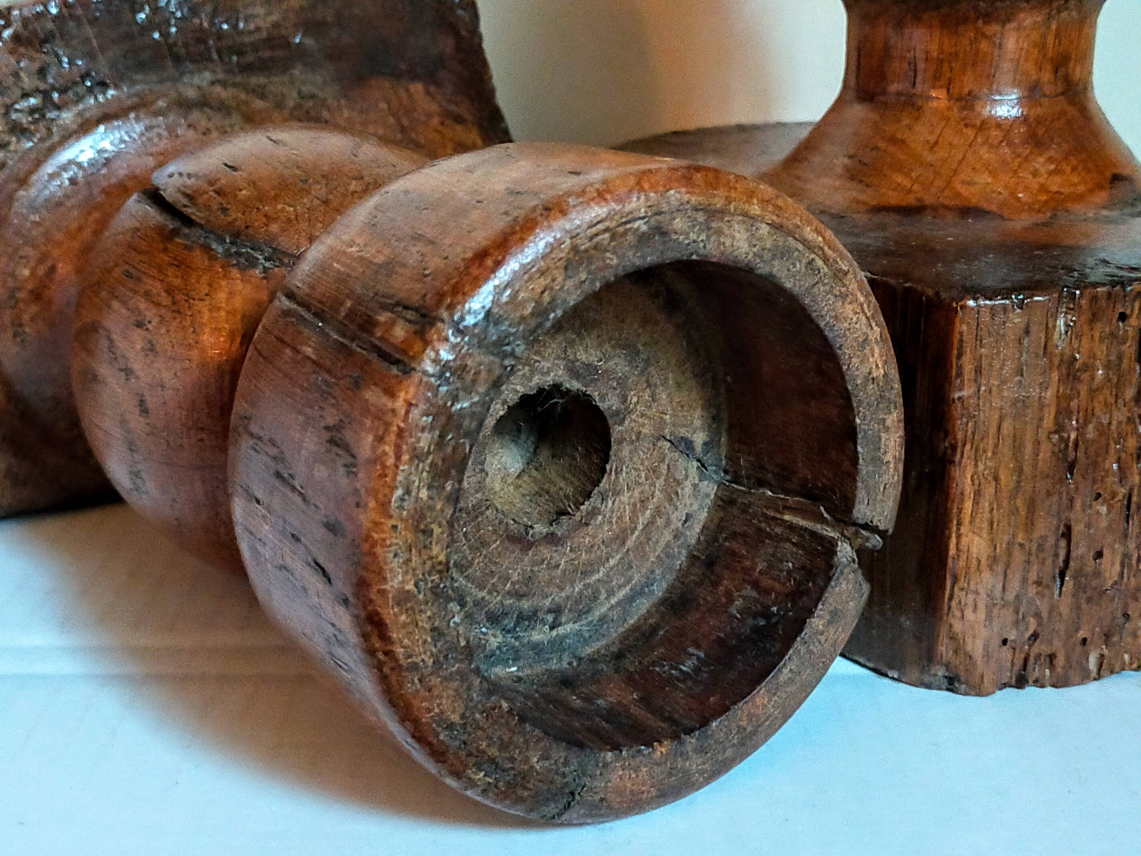 Pair of old brutalist turned solid wood candlesticks