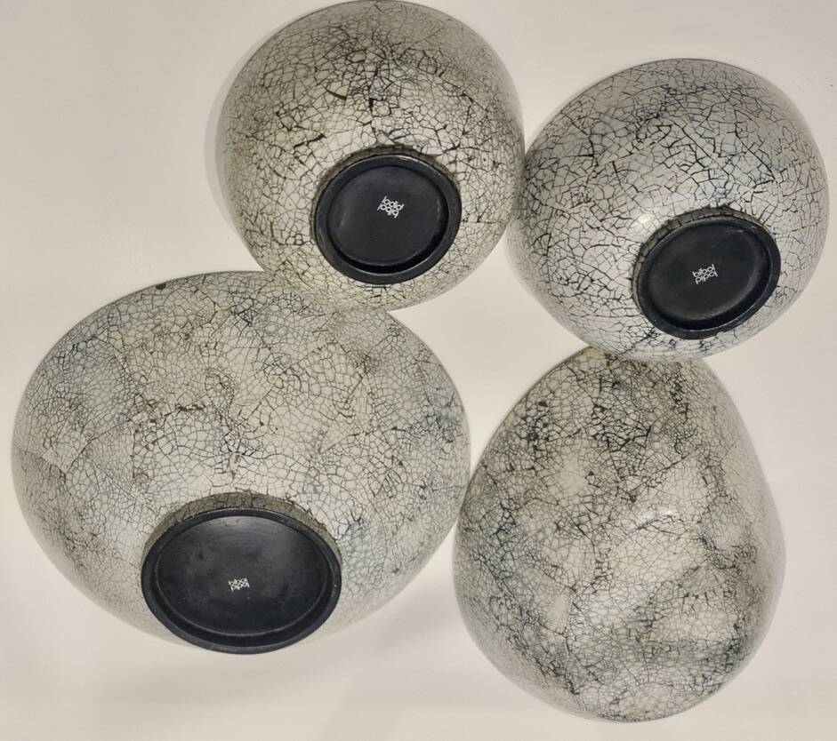 Set of 4 hand-painted bamboo salad bowls