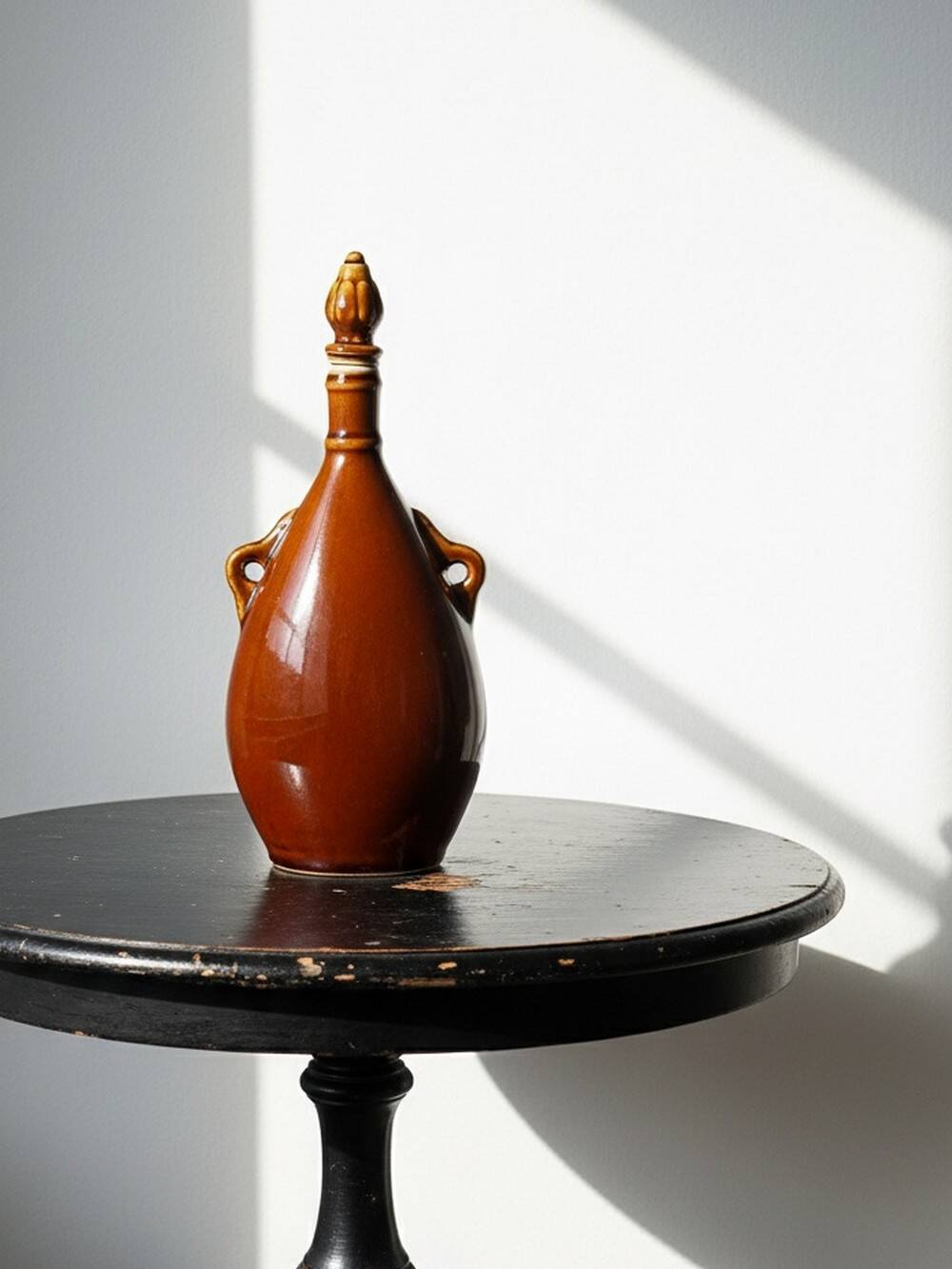 Vintage brown ceramic bottle, flask or canteen from the 1950s-60s.