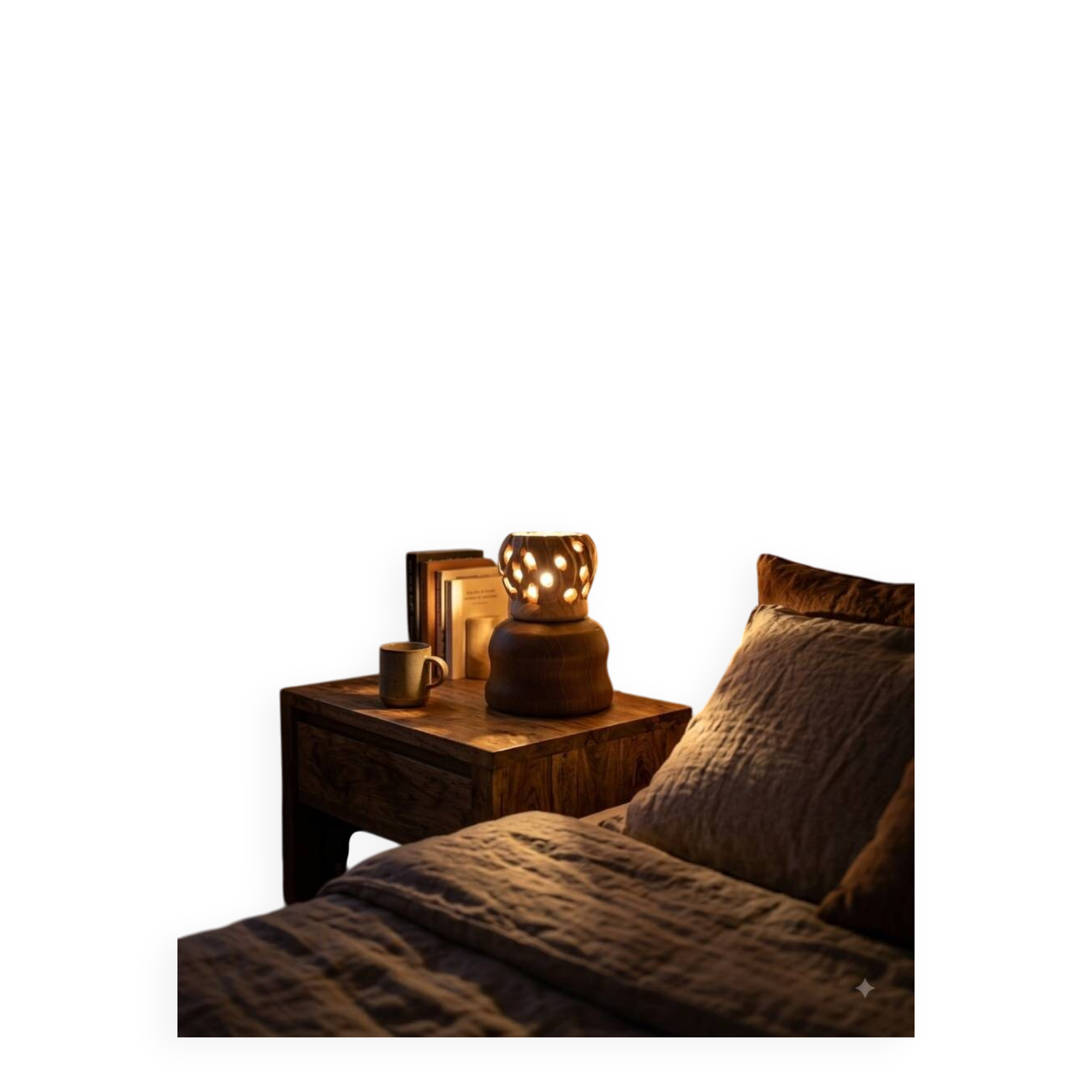 Handcrafted table lamp in carved wood / Wabi-Sabi & Organic style