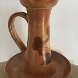 Vintage candle holder in glazed terracotta floral paint decoration