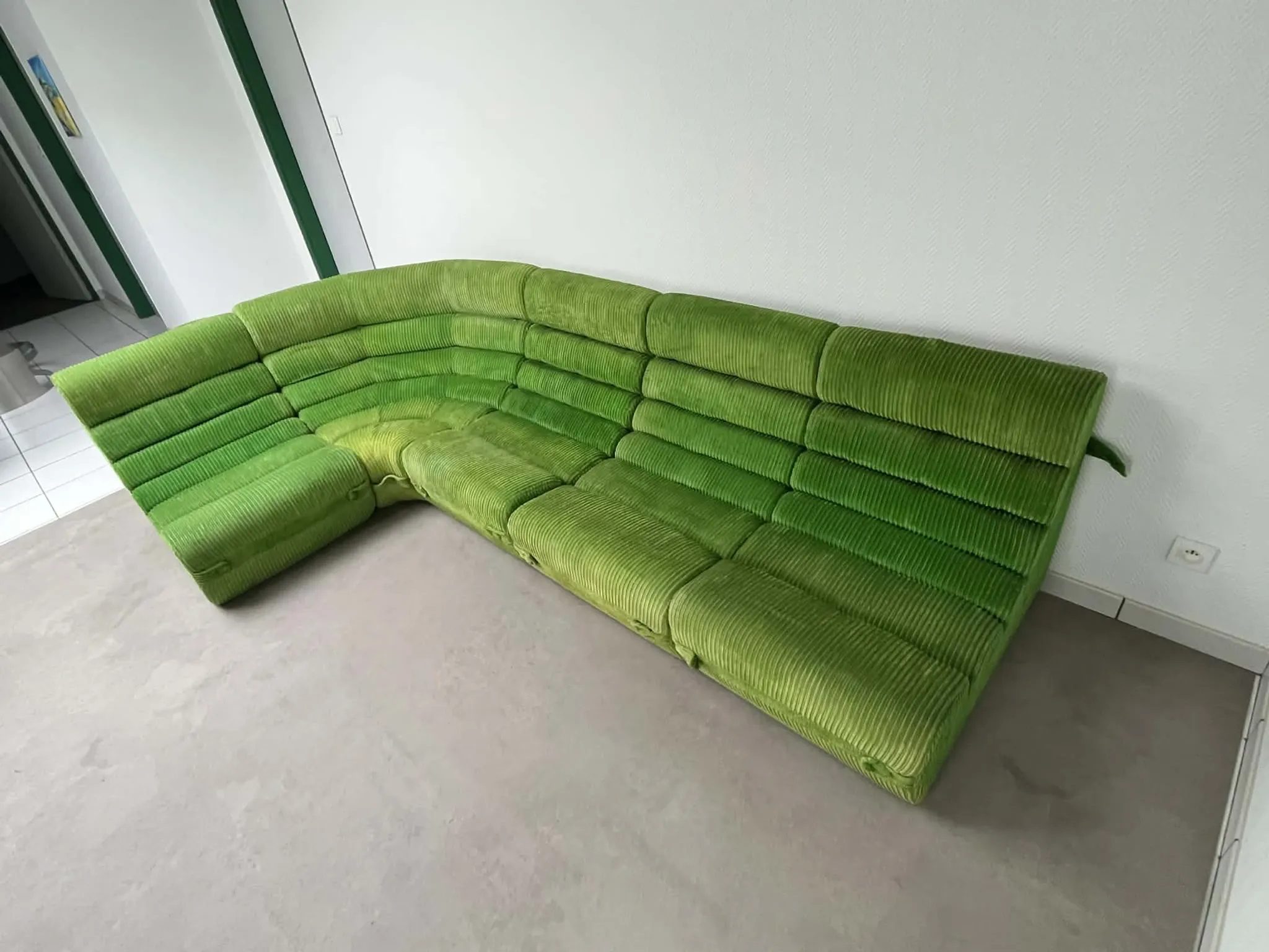 Modular green velvet corner sofa, 1970s